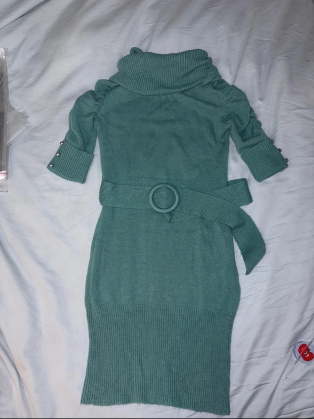 twenty one Form Fitting Sweater 3/4 length Sleeve Cowl Neck Dress with Belt